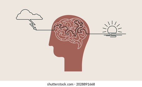 Help with depressive disorders. From sad to happy thinking. Medicine therapy. Vector illustration