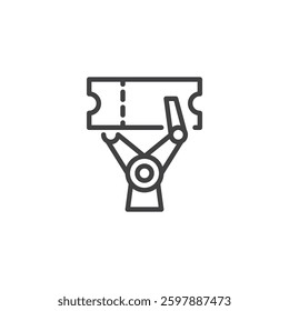 Help Desk Automation line icon. linear style sign for mobile concept and web design. Robotic arm handling a support ticket outline vector icon. Symbol, logo illustration. Vector graphics