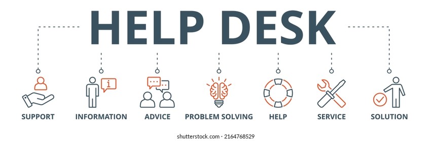 Help desk banner web icon vector illustration concept with icon of support, information, advice, problem solving, help, service and solutions