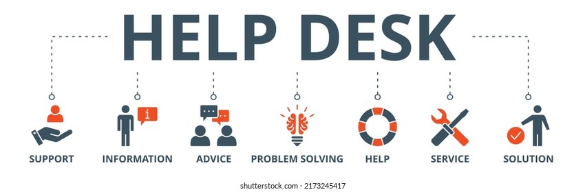 Help desk banner web icon vector illustration concept with icon of support, information, advice, problem solving, help, service and solutions