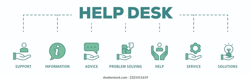 Help desk banner web icon vector illustration concept with icon of support, information, advice, problem solving, help, service and solutions