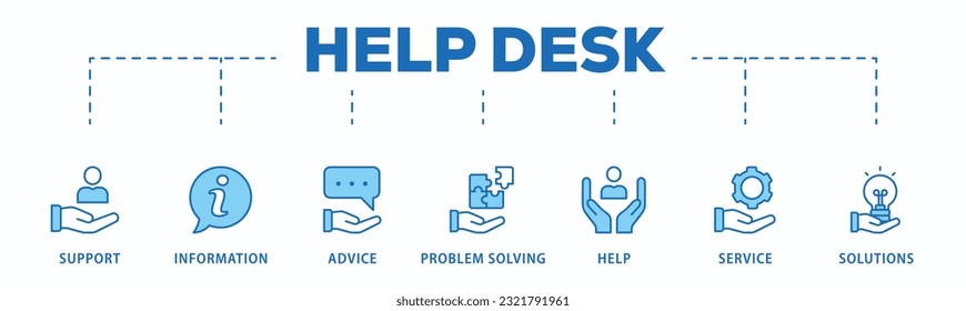 Help desk banner web icon vector illustration concept with icon of support, information, advice, problem solving, help, service and solutions