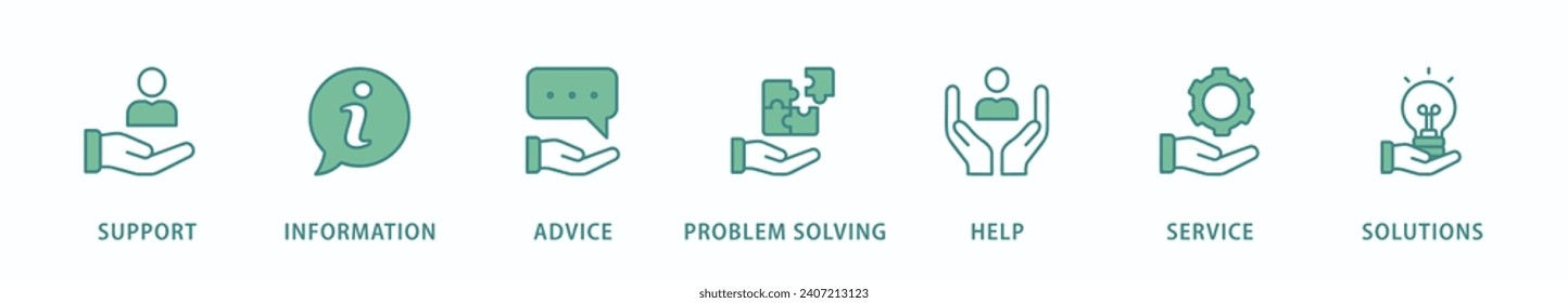 Help desk banner web icon vector illustration concept with icon of support, information, advice, problem solving, help, service and solutions