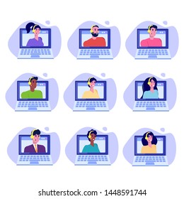 Help desk, Call center consultants  avatars. Customer Care concept. Live chat operators. Online customer support service assistants. Vector illustration