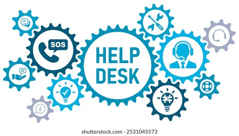 Conceito de help desk banner web icons. conceito de ilustração vetorial. com ícones de suporte, informação, conselho, resolução de problemas, ajuda, serviço, solução, no fundo branco.