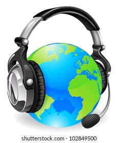 Help desk headset world globe. Concept for online chat or telephone support.