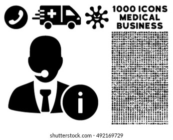 Help Desk icon with 1000 medical business black vector pictographs. Collection style is flat symbols, white background.