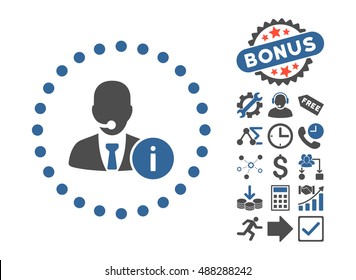 Help Desk icon with bonus clip art. Vector illustration style is flat iconic bicolor symbols, cobalt and gray colors, white background.