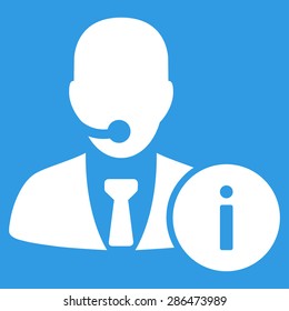 Help desk icon from Business Bicolor Set. Vector style: flat symbol, white color, rounded angles, blue background.