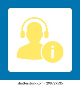 Help Desk icon from Commerce Buttons OverColor Set. Vector style is yellow and white colors, flat square rounded button, blue background.