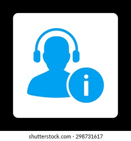 Help Desk icon from Commerce Buttons OverColor Set. Vector style is blue and white colors, flat square rounded button, black background.