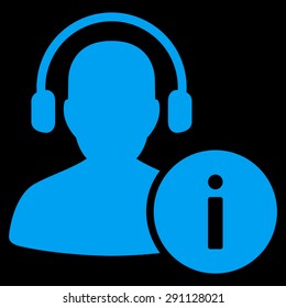 Help Desk icon from Commerce Set. Vector style: flat symbol, blue color, rounded angles, black background.