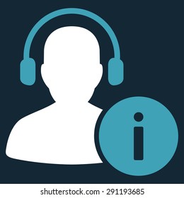 Help Desk icon from Commerce Set. Vector style: bicolor flat symbol, blue and white colors, rounded angles, dark blue background.