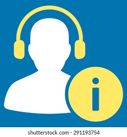 Help Desk icon from Commerce Set. Vector style: bicolor flat symbol, yellow and white colors, rounded angles, blue background.