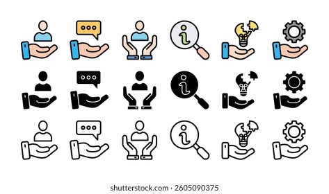 HELP DESK icon set with multiple style support, information, advice, problem solving, help, service and solutions