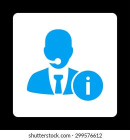 Help desk icon. Vector style is blue and white colors, flat rounded square button on a black background.