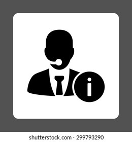 Help desk icon. Vector style is black and white colors, flat rounded square button on a gray background.