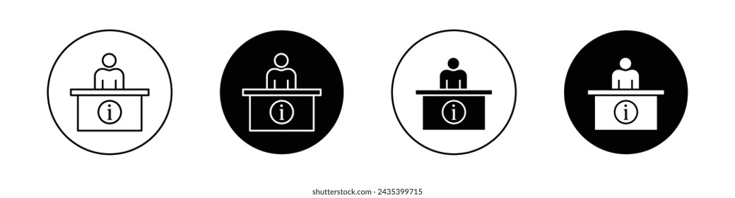 Help Desk Information Icon Set. Reception info counter vector symbol in a black filled and outlined style. Assistance Spot Sign.