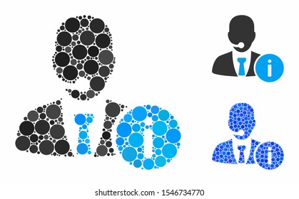 Help desk manager composition of filled circles in various sizes and color tints, based on help desk manager icon. Vector filled circles are composed into blue illustration.