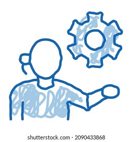 configuración del teléfono de la mesa de ayuda esboza el vector de icono. Señal de configuración del teléfono de la mesa de ayuda de la línea azul dibujada a mano de doodle. ilustración de símbolo aislado