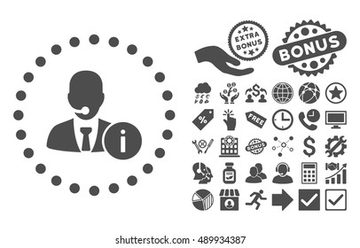 Help Desk pictograph with bonus elements. Vector illustration style is flat iconic symbols, gray color, white background.