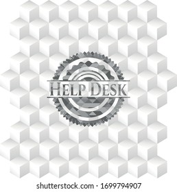 Help Desk realistic grey emblem with cube white background