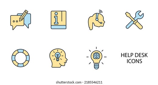 conjunto de iconos de asistencia y de soporte técnico. elementos vectores de símbolo del escritorio de ayuda y del paquete de soporte para web infográfica