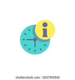Help desk time flat icon, vector sign, Clock and information colorful pictogram isolated on white. Symbol, logo illustration. Flat style design