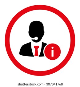 Help desk vector icon. This rounded flat symbol is drawn with intensive red and black colors on a white background.