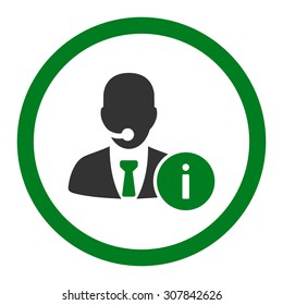 Help desk vector icon. This rounded flat symbol is drawn with green and gray colors on a white background.
