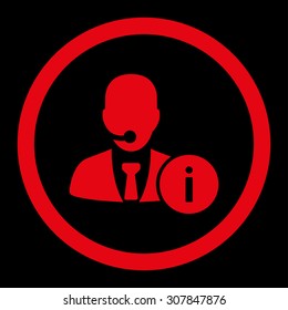 Help desk vector icon. This rounded flat symbol is drawn with red color on a black background.