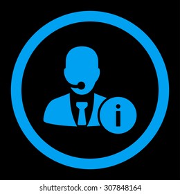 Help desk vector icon. This rounded flat symbol is drawn with blue color on a black background.