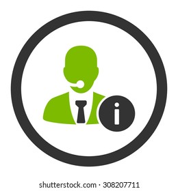Help desk vector icon. This rounded flat symbol is drawn with eco green and gray colors on a white background.