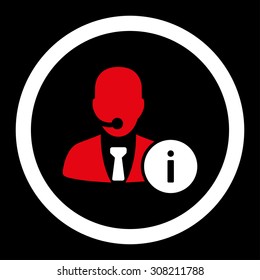 Help desk vector icon. This rounded flat symbol is drawn with red and white colors on a black background.