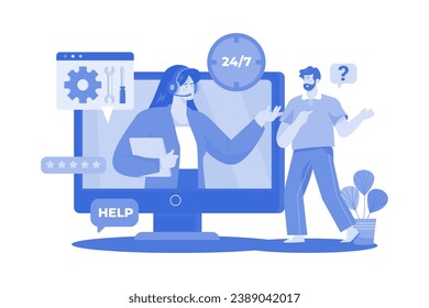Concepto de Ilustración de trabajadores de mesa de ayuda sobre un fondo blanco