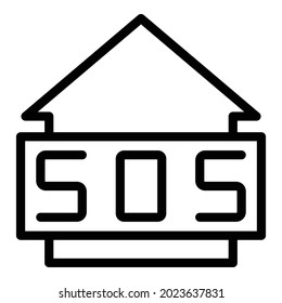 Ayuda destruida vectorial de contorno de iconos domésticos. Construcción de una casa de bomberos. Desastre de refugiados