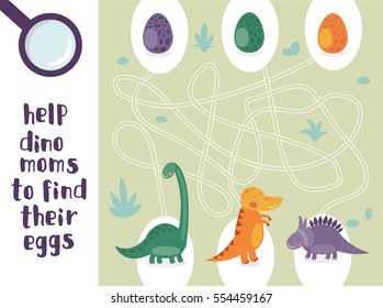 Help dino moms to find their eggs - kid learning game with maze