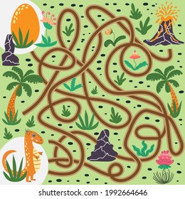 Help dinosaur find path to nest. Labyrinth. Maze game for kids. Help dino moms to find their eggs kid learning game with maze
