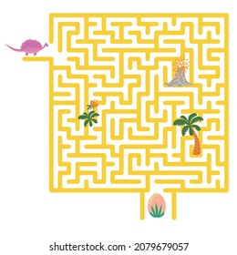 Help dinosaur find path to nest. Labyrinth. Maze game for kids.