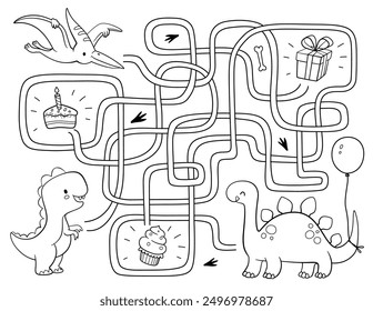 Help the dinosaurs to find a path for treats. Labyrinth. Maze game for children