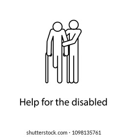 help for the disabled icon. Element of medicine icon with name for mobile concept and web apps. Thin line help for the disabled icon can be used for web and mobile. Premium icon