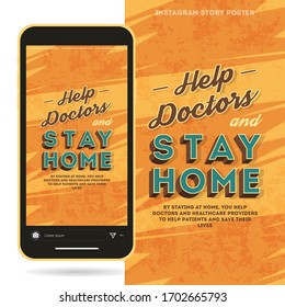 Help Doctors And Stay Home Poster, Quarantine Motivation For Instagram Story And Screen Illustration