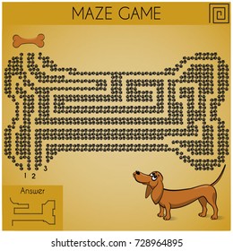 Help the dog find the bone. Education maze or labyrinth game for preschool children. Cartoon vector illustration