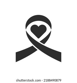 Help and donation, icon. ribbon and heart. Monochrome black and white symbol. Vector illustration