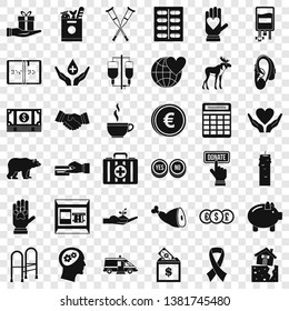 Help in donation icons set. Simple style of 36 help in donation vector icons for web for any design