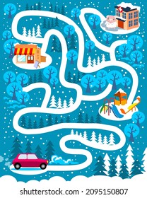 Help driver get to hospital quickly. Maze game vector illustration for children.