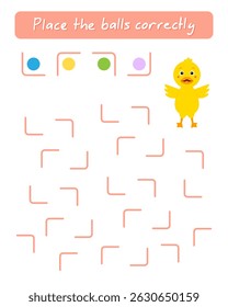 Ayuda a los patos a colocar las bolas correctamente. Lección para la educación y las actividades de los niños. Edad 5-7.