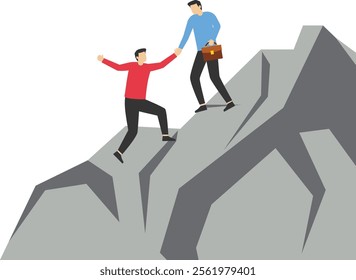 Help each other climb the barrier to reach the goal, Vector illustration design concept in flat style

