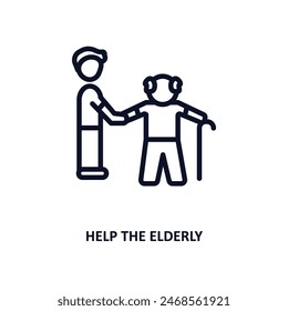 help the elderly icon. Thin line help the elderly icon from people collection. Outline vector isolated on white background. Editable help the elderly symbol can be used web and mobile