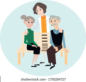 Help for the elderly. Rehabilitation. Nursing home. Pension for the elderly. Hospital. Doctors. Old woman. Care for the sick and elderly.
